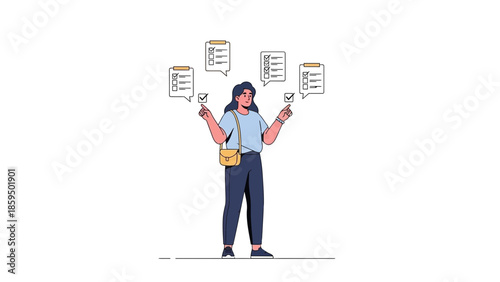 Digital Productivity and Task Management Illustration Featuring a Woman with Checklist