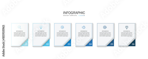 Infographic template design. 6 step timeline journey. Process diagram, 6 options on a white background, infographic elements, business, education, technology, modern vector illustration.