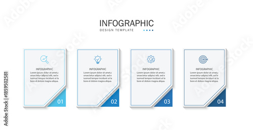 Infographic template design. 4 step timeline journey. Process diagram, 4 options on a white background, infographic elements, business, education, technology, modern vector illustration.