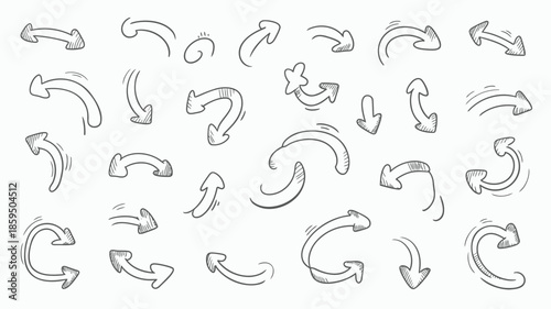 A collection of hand drawn black gesture arrows on white background for design and direction