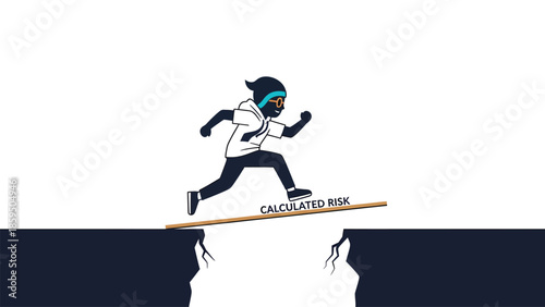 Person Running on Tightrope Over Chasm Symbolizing Calculated Risk