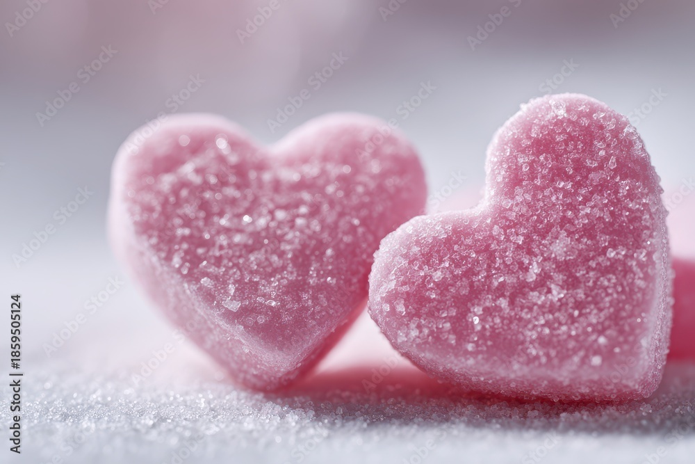 Obraz premium Pastel Pink Candy Hearts: Gentle Shine and Sugar Texture in a Calm Scene