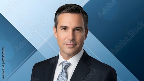 Corporate Leadership Portrait Male Executive Professional Businessman with Clean Contemporary Blue Backdrop