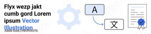 Language translation, document certification, global communication, multilingual solutions, localization expertise, professional verification. Icons of text translation and certified document