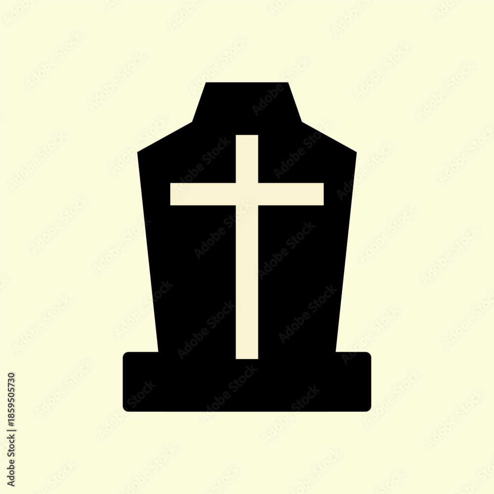 Obraz premium Grave Marker Icon with Cross Symbol Flat Minimal Black Illustration