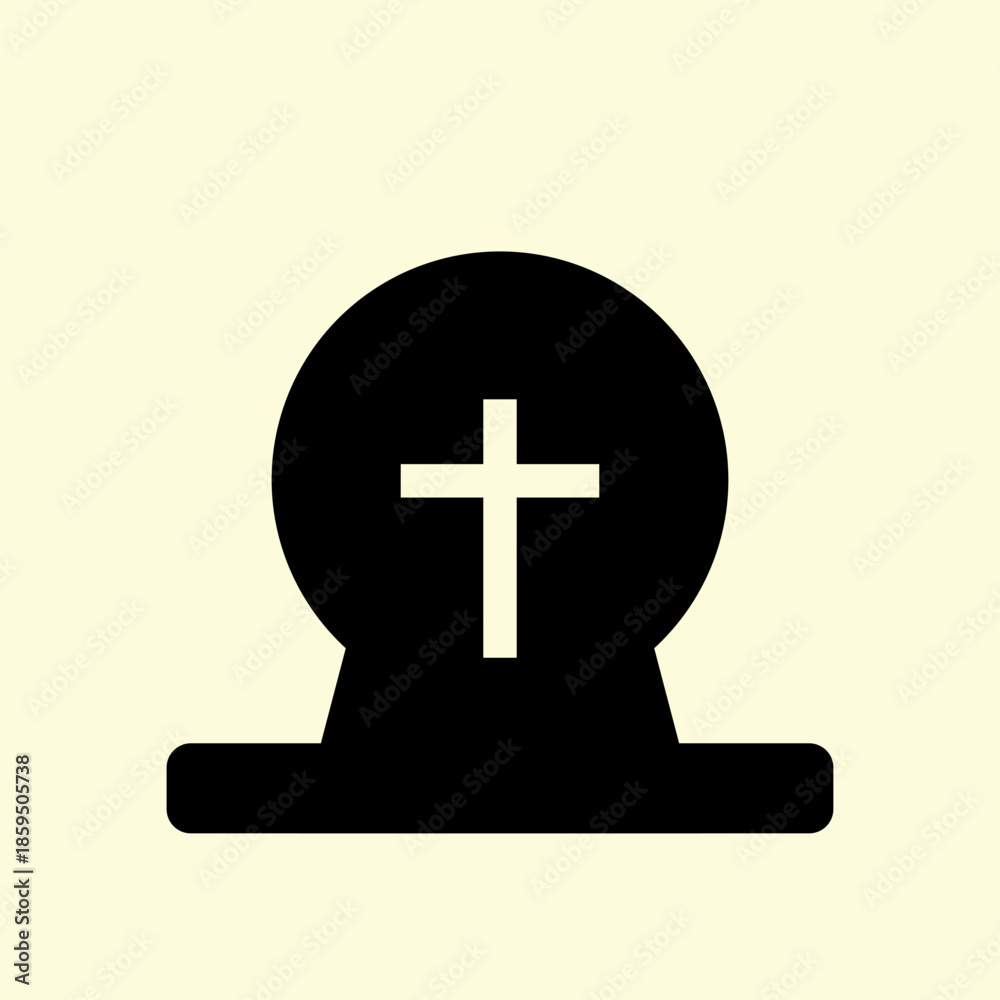 Obraz premium Grave Marker Icon Solid Black Rounded Headstone with Cross Cutout