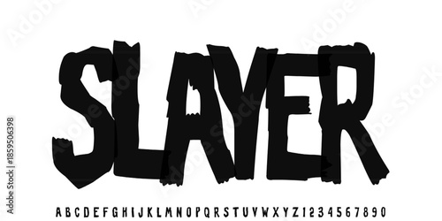 Slayer style font, Alphabets and numbers letters design. Vector illustration.