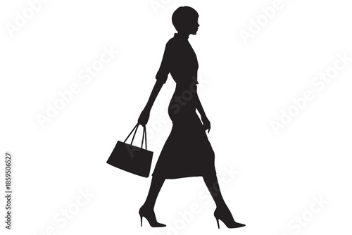 Elegant Woman Walking Silhouette with Handbag Isolated Vector