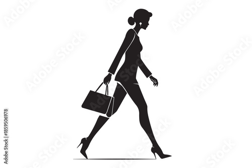 Elegant Woman Walking Silhouette with Handbag Isolated Vector