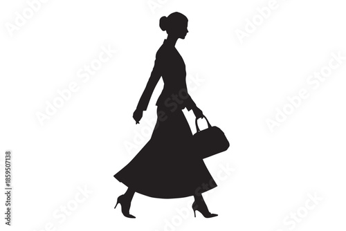 Elegant Woman Walking Silhouette with Handbag Isolated Vector