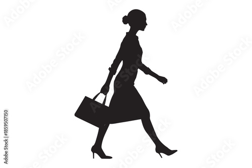 Elegant Woman Walking Silhouette with Handbag Isolated Vector