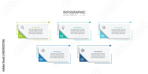 Infographic template design. 5-step timeline journey. Process diagram, 5 options on a white background, infographic elements, business, education, technology, modern vector illustration.