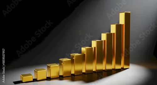 Golden Bar Graph Showing Growth and Success in Business Investment.