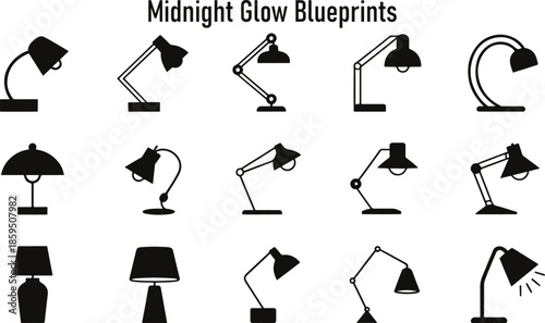 Midnight Glow Blueprints Collection of Diverse Lamp Silhouettes Designs