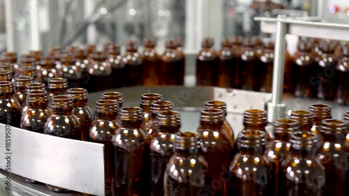 Wallpaper Mural Pharmaceutical production line. Industrial Line Of Food, Medical Industry For Filling Liquids Into Bottles. Supply conveyor device Torontodigital.ca