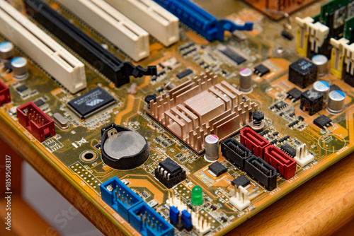 Belgrade, Serbia - december 20, 2025: Shows an ASUS P5K motherboard. Used and dusty motherboard.