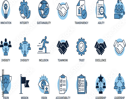 Professional cybersecurity icon set featuring risk management data encryption secure servers and network protection for corporate compliance and digital defense systems.