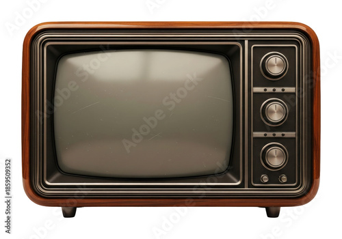 Classic Television Receiver In Realistic CGI Style, Cut Out, Clipping Path, Isolated on a Transparent PNG Background.