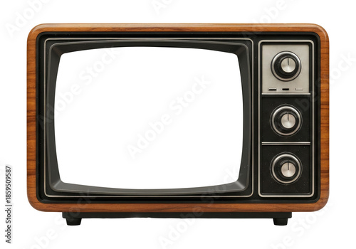 Classic Old Television Isolated with Blank Screen, Cut Out, Clipping Path, Isolated on a Transparent PNG Background.