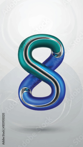 Three-Dimensional Teal and Blue Number Eight Sculpture for Graphic Design.