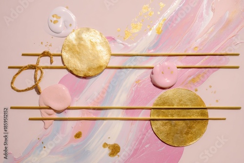 Artistic composition with gold and pastel elements