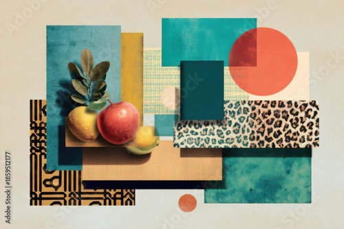 Geometric digital collage with vibrant colors