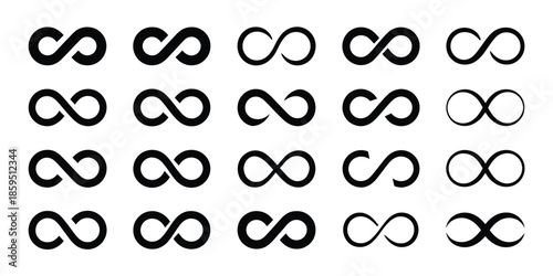 Infinity icon set, infinity eternity infinite endless loop symbols, unlimited infinity collection icons, flat style, showing eternal symbols, infinite loops, limitless concepts and clean modern vector