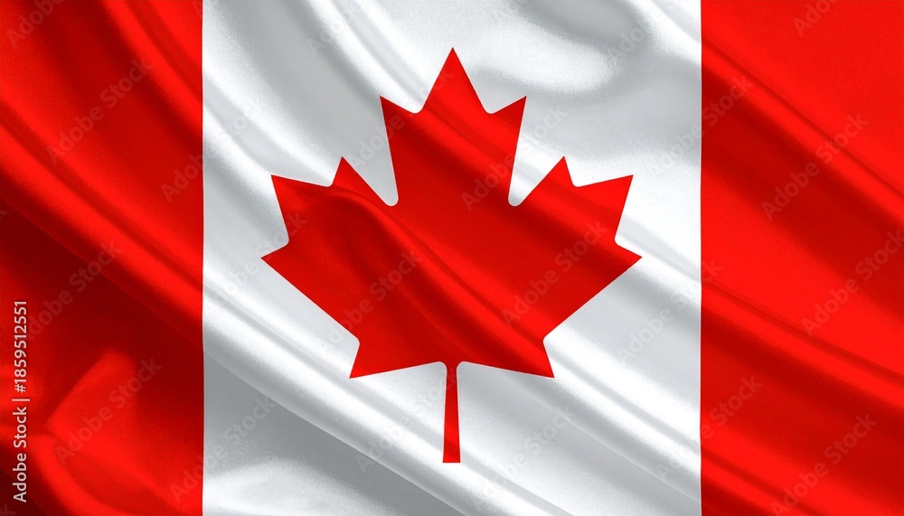 Fototapeta premium Realistic Waving National Flag of Canada with Silk Fabric Texture and Bright Red Maple Leaf - Concept for Canada Day, Patriotism, and National Identity