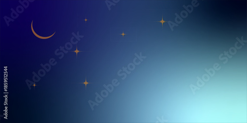 Crescent moon on dusk sky Twilight after sundown free space for text, Religion off Islamic on ramadan month, Eid Al Adha, Eid Al Fitr, Muharram