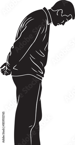 Man in black silhouette with head bowed in sorrow or defeat