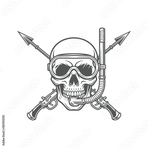 Spearfishing Skull Emblem with Crossed Spearguns
