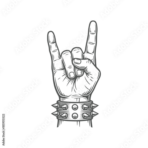 Rock and Roll Hand Gesture with Spiked Wristband