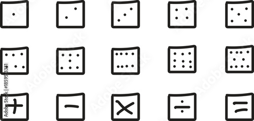 A collection of mathematical symbols and operators on paper notes