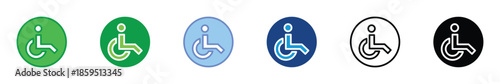Wheelchair Accessibility Handicap Icon Set in Multiple Color Styles for Disability and Inclusive Design