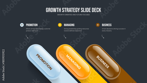 Enterprise Growth 3 Step Infographic Slide Design. Sales Development Three Option Diagram Slideshow Template. Financial Strategy Frame Layout Vector Illustration.