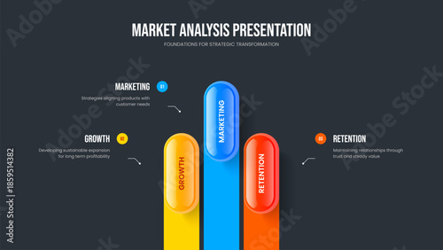 Visual Portfolio 3 Step Diagram Slide Design. Modern Solution Three Element Infographic Presentation Template. Investor Review Slideshow Layout Vector Illustration.