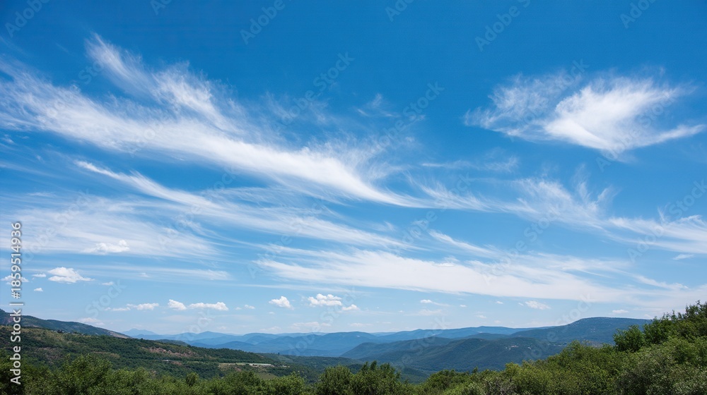 Obraz premium The deep blue sky is dotted with white, fluffy clouds of various shapes, making it perfect for nature-themed designs, backgrounds, banners, and creative projects with a fresh, airy feel.