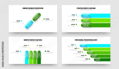 Company Performance Two Three Four Five Option Infographic Slide Design Vector Illustration Bundle. Creative Plan 2 3 4 5 Element Diagram Presentation Layout Set.