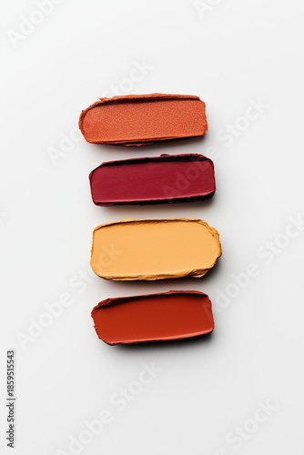 Color palette of red and orange paint swatches arranged horizontally on white background