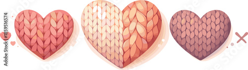 Knitted Heart Illustration. Abstract knitted heart forms suggesting warmth through woven patterns and soft depth, modern flat