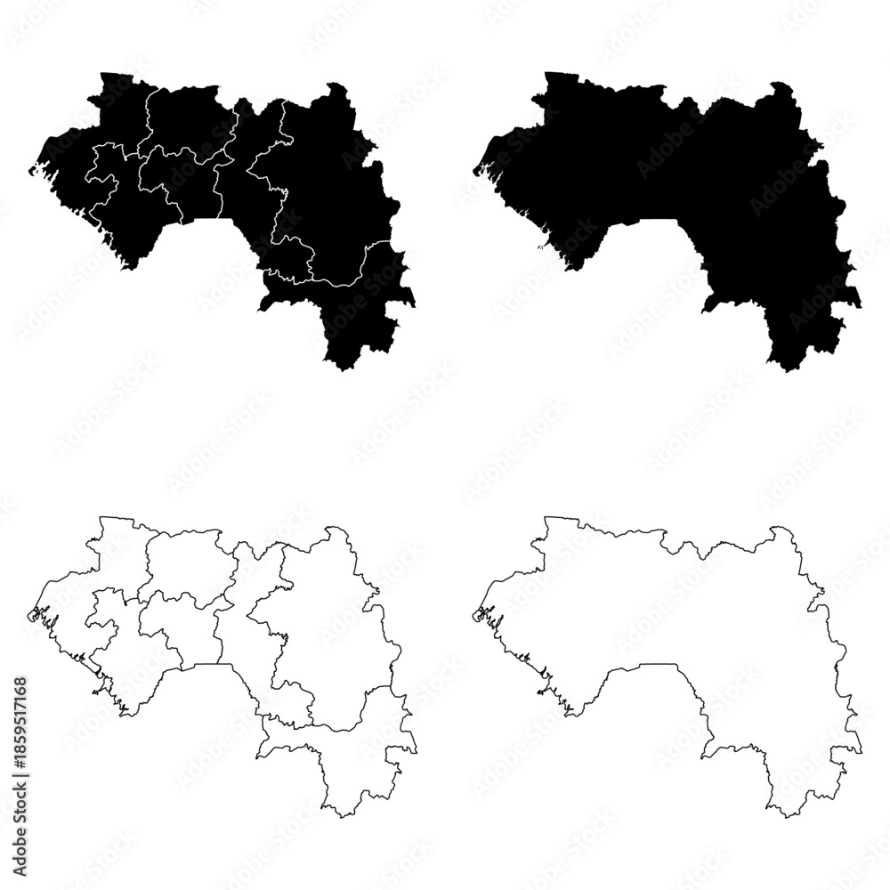 Fototapeta premium Guinea Outline and Solid Fill Map Set.