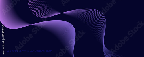 Dark abstract background with glowing wave. Shiny moving lines design element. Modern purple blue gradient flowing wave lines. vector illustration