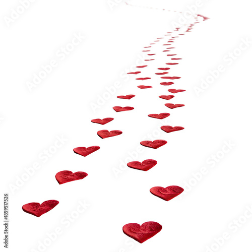 Valentine's day trail of red hearts on isolated transparent background