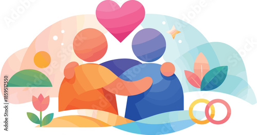 Abstract Friendship Love. Abstract composition symbolizing friendship love through connected forms and harmonious spacing, modern