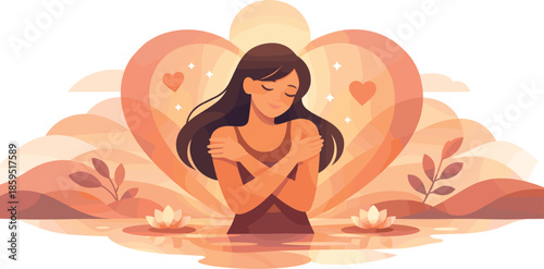 Self-Acceptance Harmony. Abstract emotional scene symbolizing self-acceptance through smooth curves and centered harmony, modern