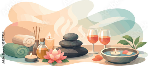 Tranquil Spa Romance. Abstract spa romance composition built from smooth curves, flowing steam shapes, and tranquil balance,