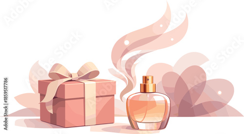 Abstract Perfume Gift. Abstract romantic scene expressing fragrance as a gift through flowing scent lines and soft shapes, modern