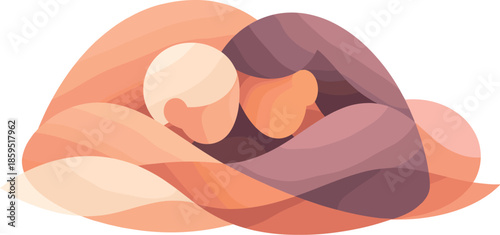 Cuddle Mood Abstract. Abstract cozy composition symbolizing cuddling through overlapping shapes and gentle flowing curves, modern