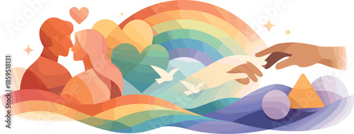 Pride's Abstract Embrace. Abstract pride-inspired composition expressing love, freedom, and acceptance through flowing color