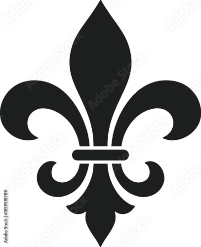 Black fleur de lis vector illustration of a heraldic lily symbol and royal floral ornament design for a tribal tattoo or decorative element silhouette